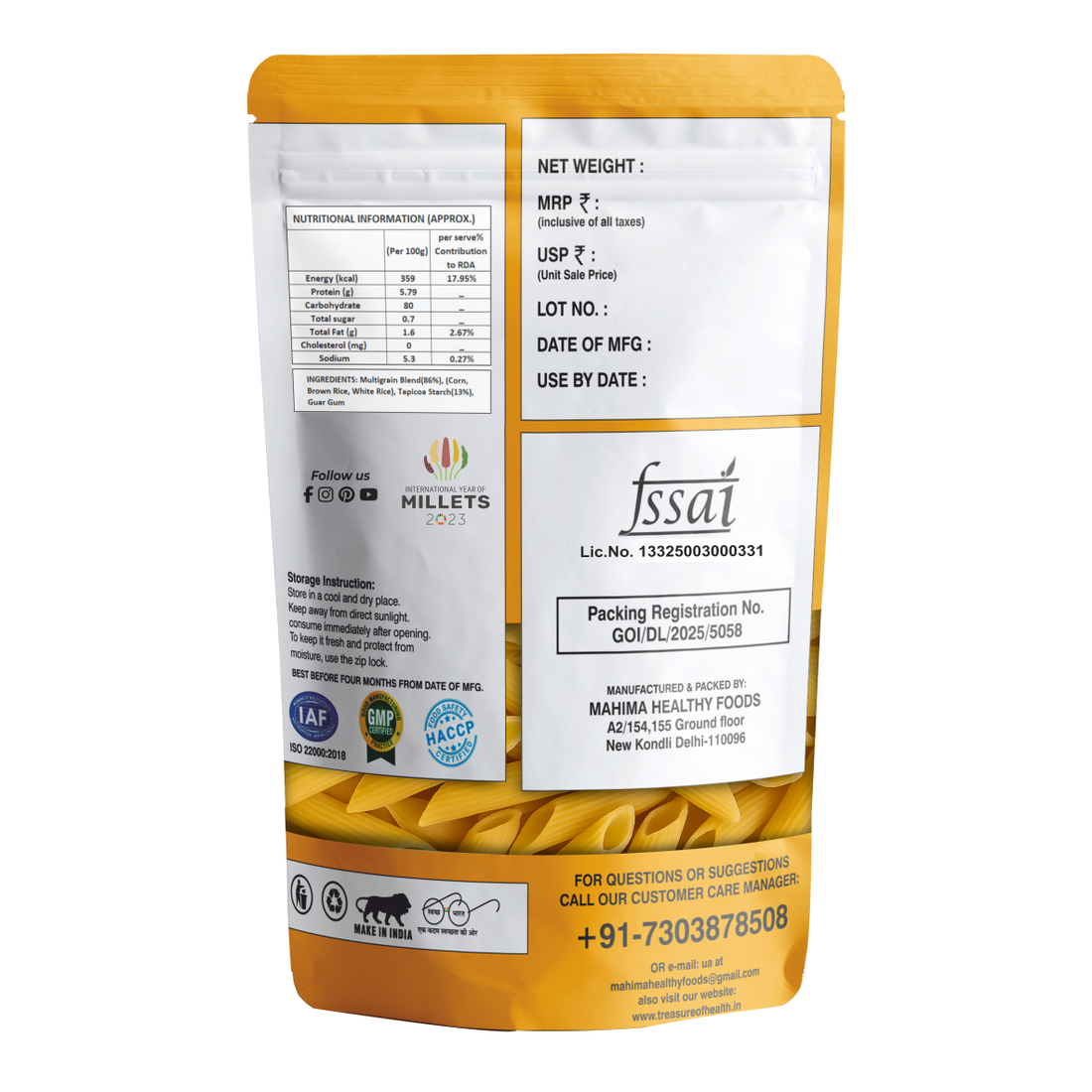 Treasure of Health Multigrain Pasta – High Fiber | No Maida | 100% Natural