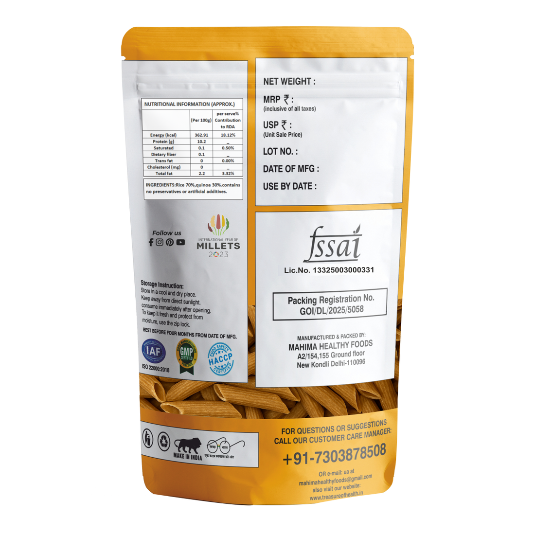 Treasure of Health Premium Quinoa Pasta | Clean Ingredients