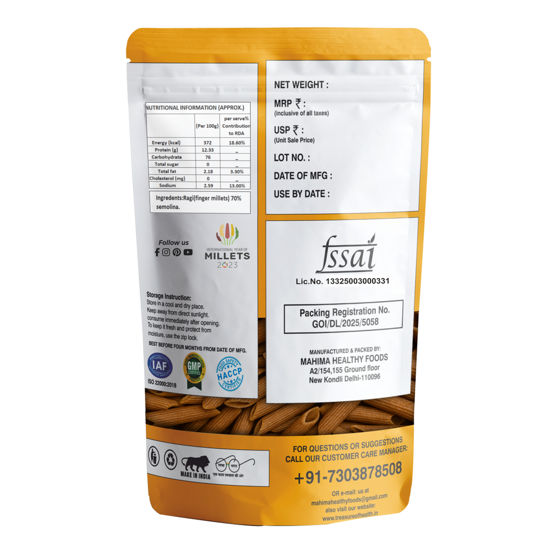 Treasure of Health Ragi Pasta | Calcium-Rich Finger Millet Pasta